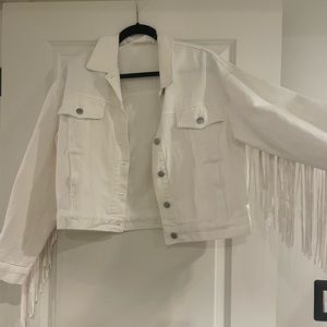 White jean jacket with fringe - never worn - medium